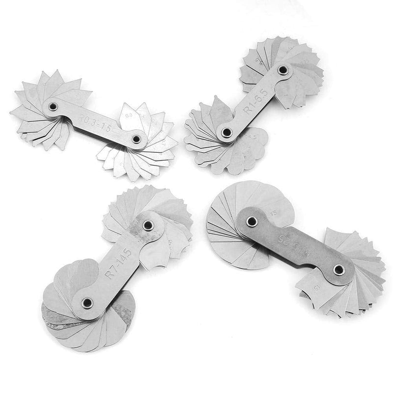 4Pcs Radius Gauge R0.3-1.5/ R1-6.5/ R7-14.5/ R15-25 Measure Tool Metric Reading and Portable Stainless Steel Radius Fillet Gauge Measuring Tool