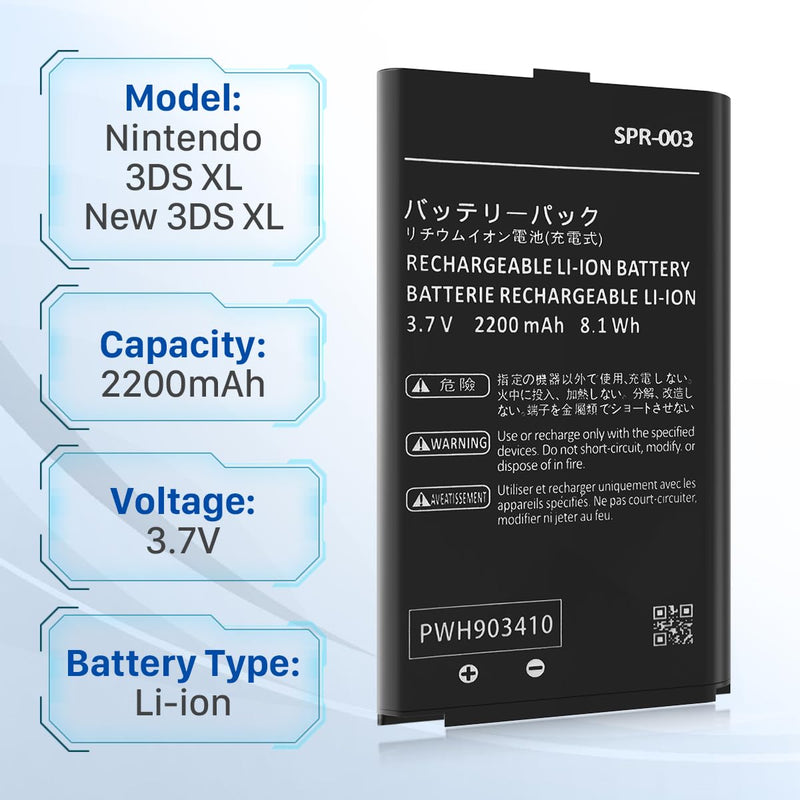 SPR-003 Battery for Nintendo 3DS XL New 3DS XL LL Game Console, High Capacity 2200mAh Li-ion 0 Cycle Internal Replacement Battery for Nintendo Switch Game Console SPR-003 Battery with Repair Tool Kit