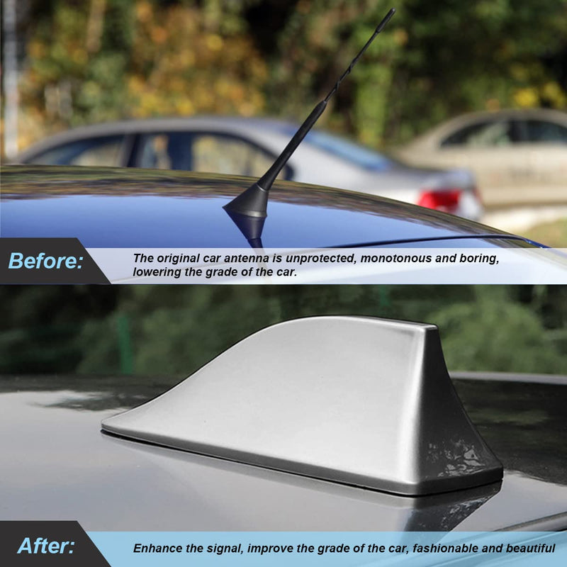 Shark Fin Aerial Antenna for Car Roof, Automotive Top Roof AM/FM Radio Signal Base Cover, Vehicle Shark Fin Shape Decor with Adhesive Tape, Car Accessories Universal for Trucks, SUV, Van (Silver) Silver