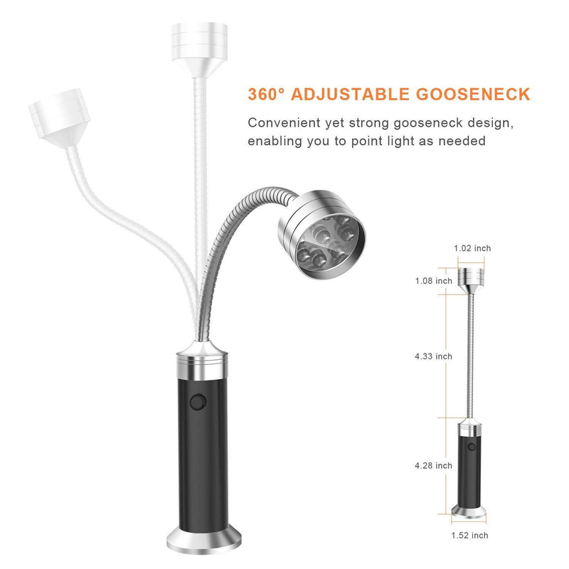 FIREOR Barbecue Grill Light Magnetic Base Super-Bright LED BBQ Lights - 360 Degree Flexible Gooseneck, Weather Resistant, Batteries Included - Pack of 2 Black