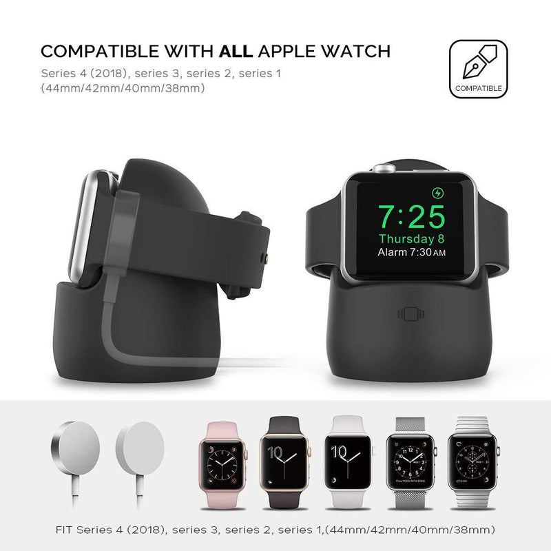 AhaStyle iWatch Stand Silicone Charging Dock Holder Accessories for Apple Watch Series SE/6/5/4/3/2/1(44/42/40/38mm), Supports Nightstand Modeã€Adapters NOT Includedã€‘(Black) Black