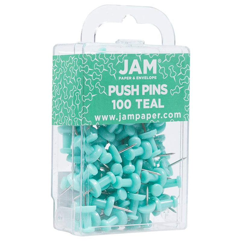 JAM PAPER Colorful Push Pins - Teal Pushpins - 100/Pack 100 Pack