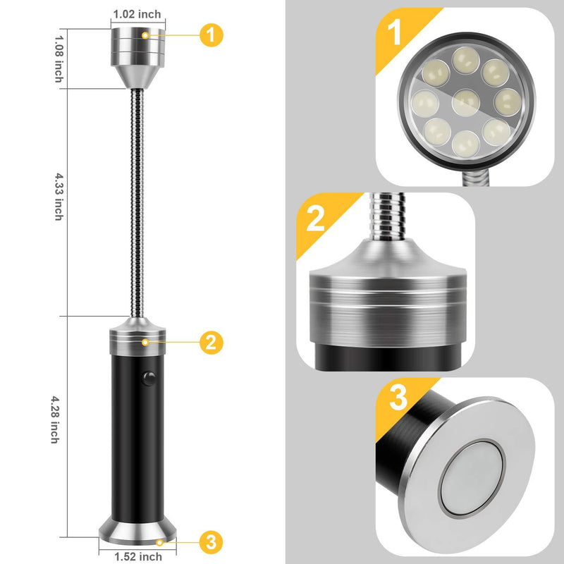 KOSIN Barbecue Grill Light Magnetic Base Super-Bright LED BBQ Lights - 360 Degree Flexible Gooseneck, Weather Resistant, Batteries Included - Pack of 2 Black