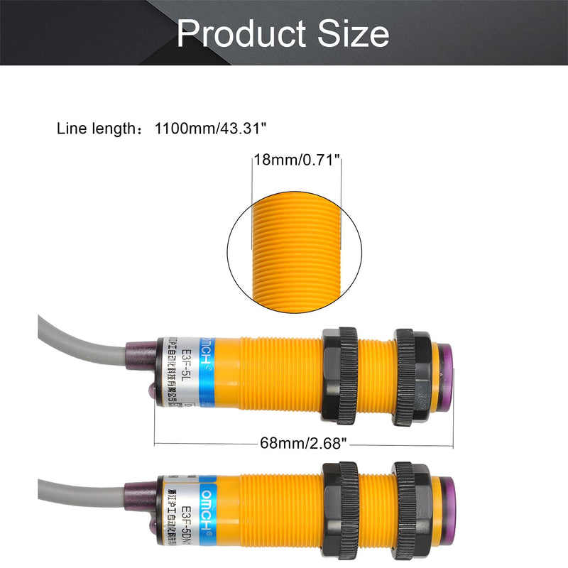 Fielect Photoelectric Sensors Through-Beam Detection Photoelectric Sensor Switch 200MA Detection Distance 5M 3/2 Wires E3F-5L+E3F-5DN1 2pcs Models : E3F-5L+E3F-5DN1