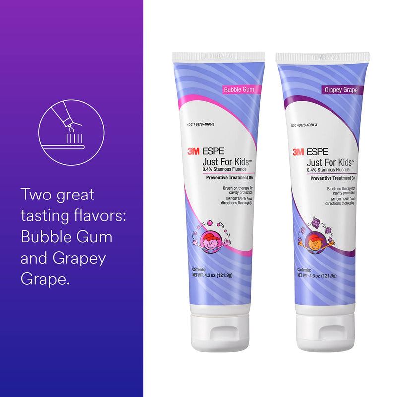 3M Just For Kids 0.4% Stannous Fluoride Brush On Gel, Extra Cavity Protection, Use After Toothpaste, Bubble Gum, 4.3 oz