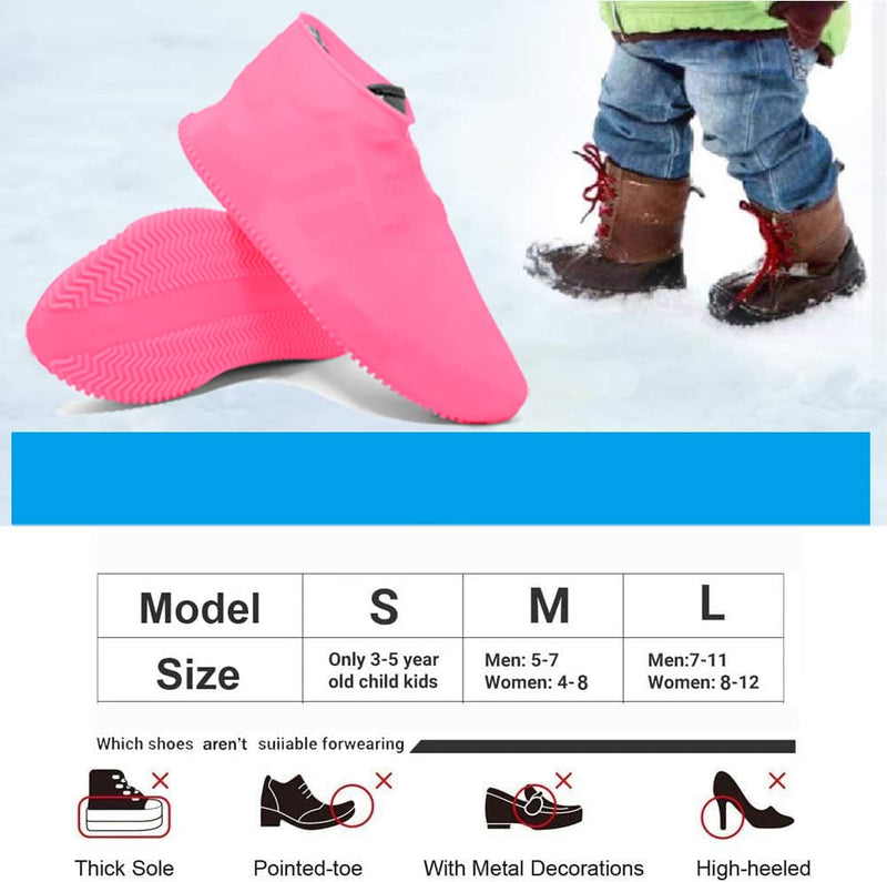Waterproof Shoe Covers Reusable Silicone Cover Shoes Rain Boots for Men Women Kid, Galoshes Rubber Overshoes for Kitchen Outdoors Garden etc (Large, Pink) Large