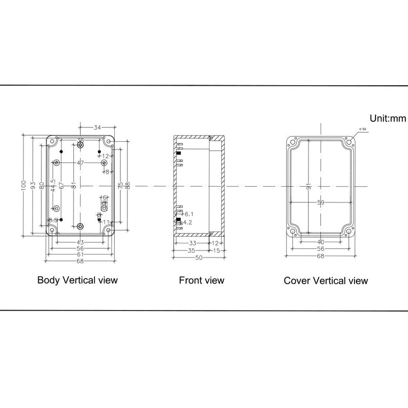 Zulkit Waterproof Plastic Project Box ABS IP65 Electrical Junction box Enclosure Black 3.94 x 2.68 x 1.97 inch (100x68x50mm) (Pack of 1) 3.94" x 2.68" x 1.97"(Pack of 1)