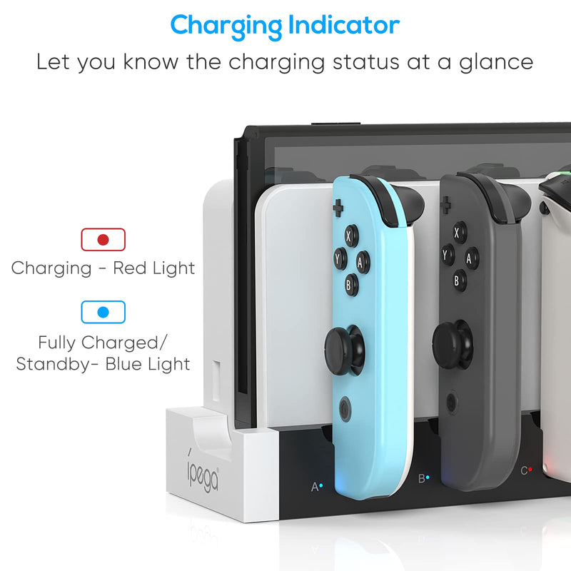 Charging Dock Compatible with Nintendo Switch & Switch OLED Model Joycons, Switch Controller Charger Dock Station for Joycon Charges up to 6pcs, Charging Stand Station for Nintendo Switch/OLED Model Pure white