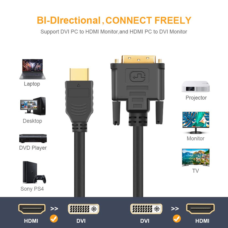 HDMI to DVI Short Cable 0.5ft, CableCreation Bi-Directional DVI-I (24+5) Female to HDMI 4K Male Adapter, 1080P DVI to HDMI Conveter, Compatible with PC,TV, TV Box, PS5, Blue-ray, Xbox,Switch 1Pack