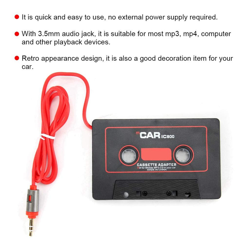 Car Cassette Player, Car Stereo Cassette Tape Adapter CD MD MP3 MP4 Player to 3.5mm Aux Audio for Mobile Phone