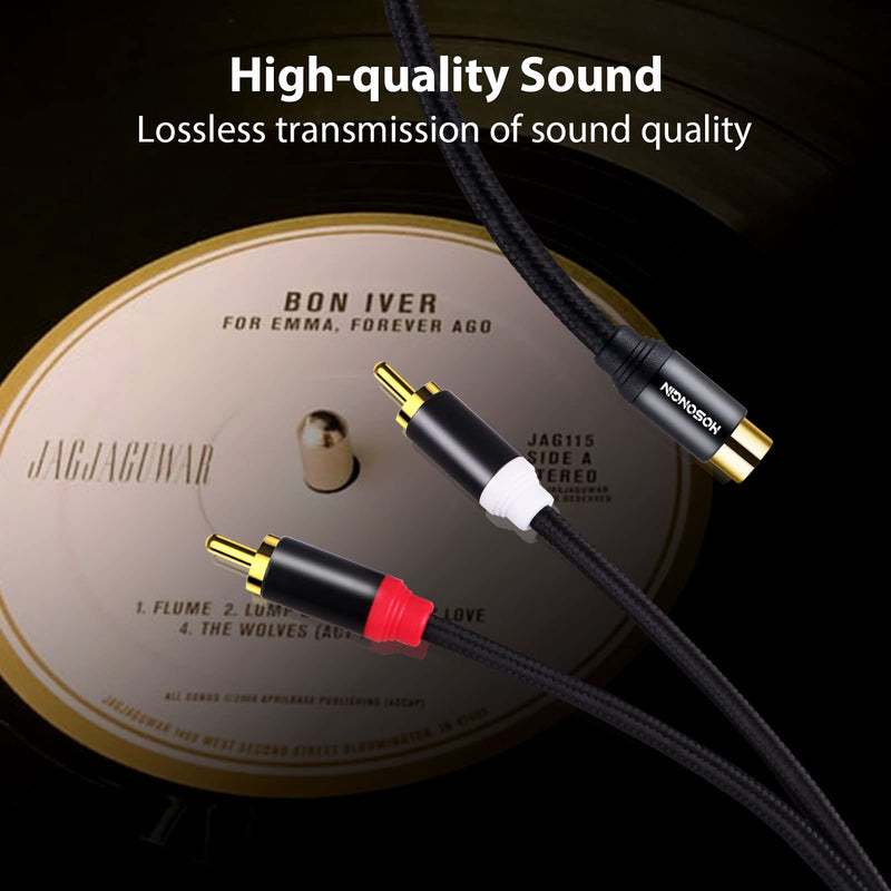 Subwoofer Cable RCA Splitter 1 Female to 2 Male, HOSONGIN RCA Y Adapter Splitter Cable with Black Cotton Braided Jaket and Gold-Plated Plug, 2 Pack/Length: 12 inch