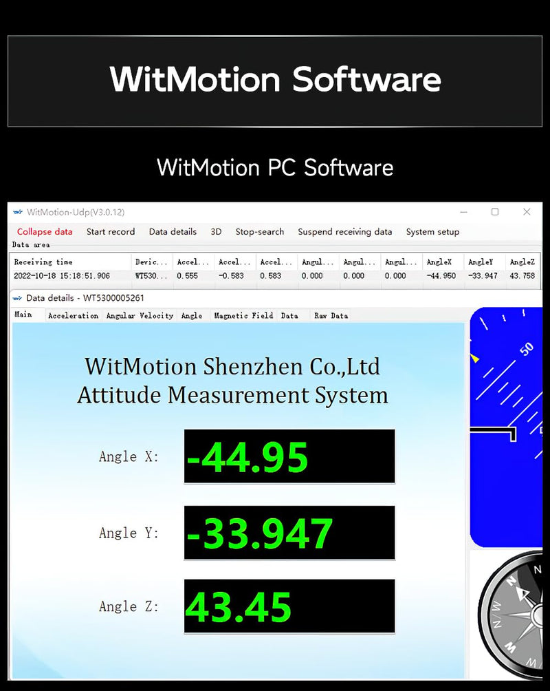 WT901WiFi Wireless Connection PC + Serve Saved 9 Axis AHRS Sensor 3 Axis Tilt Angle Inclinometer Accelerometer Gyroscope Magnetic Field mpu9250 module provides PC/Android/Server software