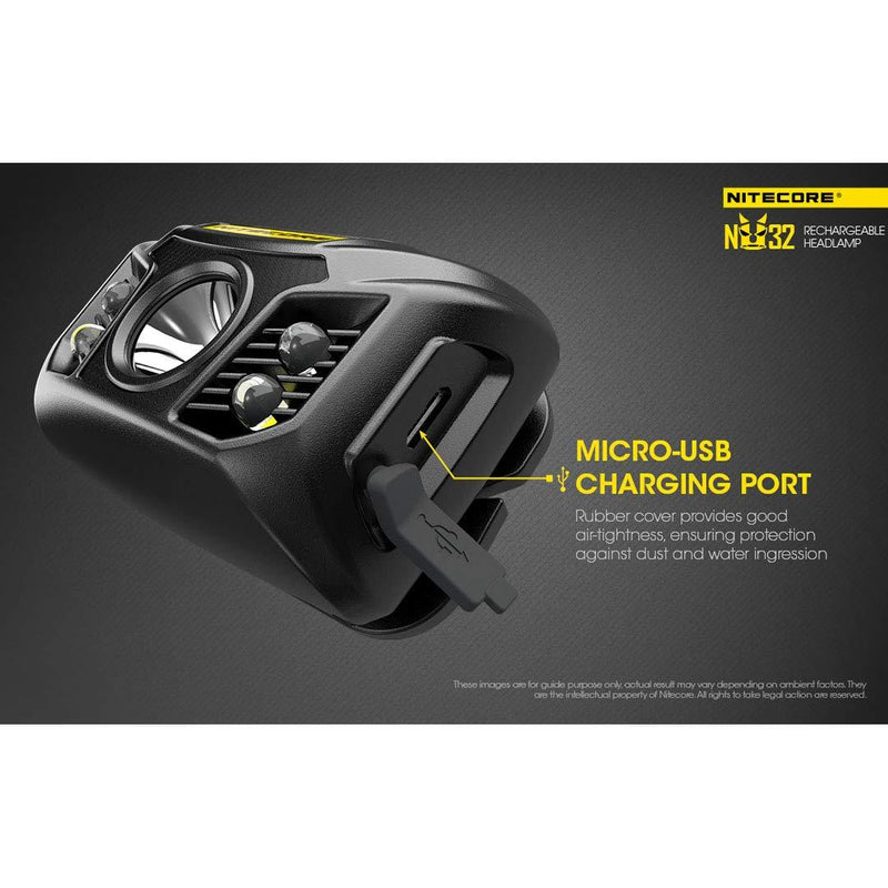 NITECORE NU32 550 Lumen LED Rechargeable Headlamp with White and Red Beams with LumenTac Adapter Black