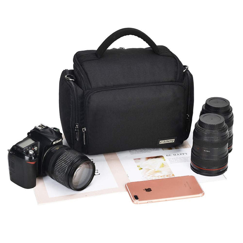 CADeN Camera Shoulder Crossbody Bag Case Compatible for Nikon, Canon, Sony SLR/DSLR Mirrorless Cameras and Lenses Waterproof Black Large
