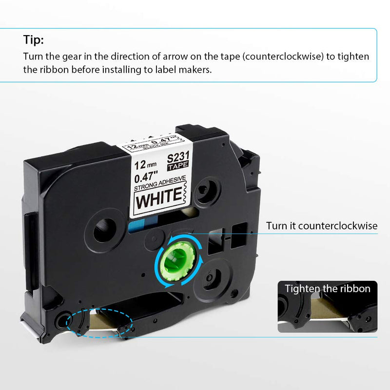 Aonomi Compatible Label Tape Replacement for Brother TZ TZe-S231 TZeS231 Extra-Strength Adhesive Laminated Tape for Brother PT D210 D400 H110 D600 Label Maker (Black on White, 1/2 Inch x 8M), 2-Pack Strong Adhesive Tape