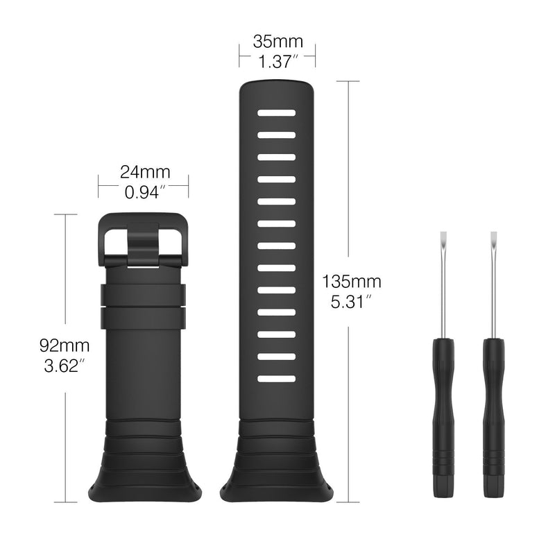 MoKo Watch Band Compatible with Suunto Core, Classic Replacement Soft Wrist Band Strap with Metal Clasp for Suunto Core Smart Watch, Fits 5.51"-9.06" (140mm-230mm) Wrist, All Black