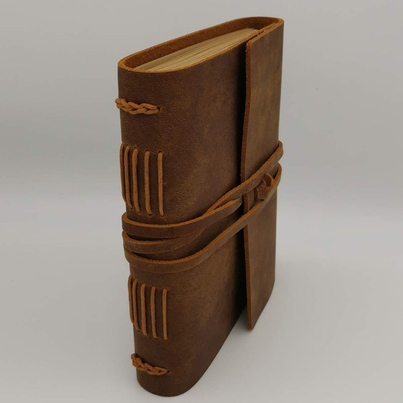 Leather Journal Writing Notebook - Genuine Leather Bound Daily Notepad for Men & Women Lined Paper 240 Kraft Pages, Handmade, Brown, 5 x 7 in 5"x7"