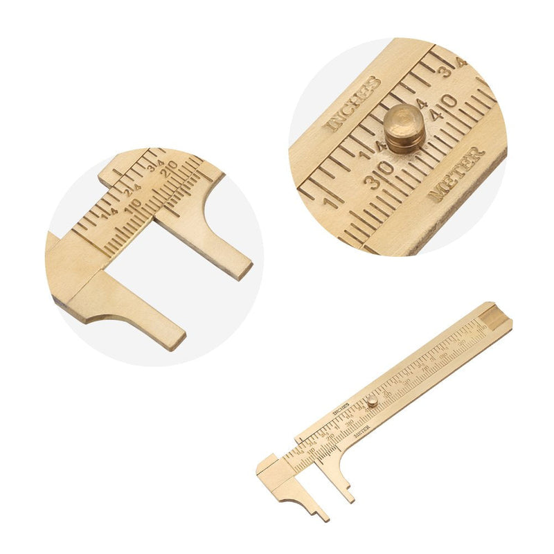 Handy Sliding Gauge Brass Vernier Caliper Ruler Measuring Tool Double Scales mm/inch Mini Brass Pocket Ruler 80mm 100mm Optional (100mm)