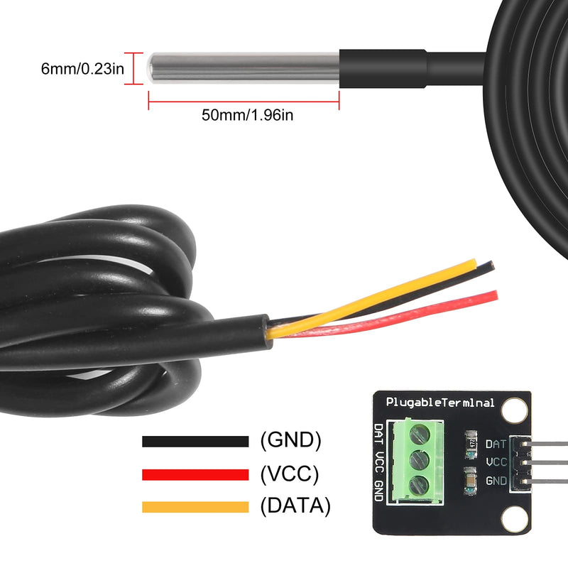 AITRIP 10Pack DS18B20 Temperature Sensors Kit 1m/39.3"Cable Waterproof with Stainless Steel Probe for Arduino Raspberry Pi