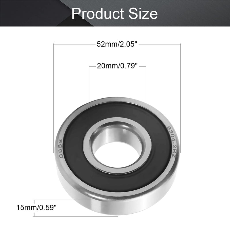 Othmro 1Pcs 6304-2RZ Deep Groove Ball Bearings, Double Rubber Sealed Bearings, High Carbon Chromium Bearing Steel Roller Guide Bearing 0.79x2.05x0.59inch for Scooters Ship Rudder Shafts 6304-2RZ*1pcs