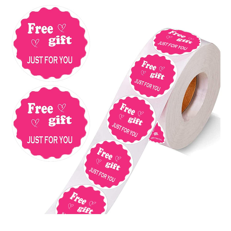 Free Gift Just for You Stickers,1.5 Inch Round Pink Customer Appreciation Thank You Sticker Labels for Small Businesses ,Mailing Envelopes,Small Shop ,Packaging(500Pcs/Roll)