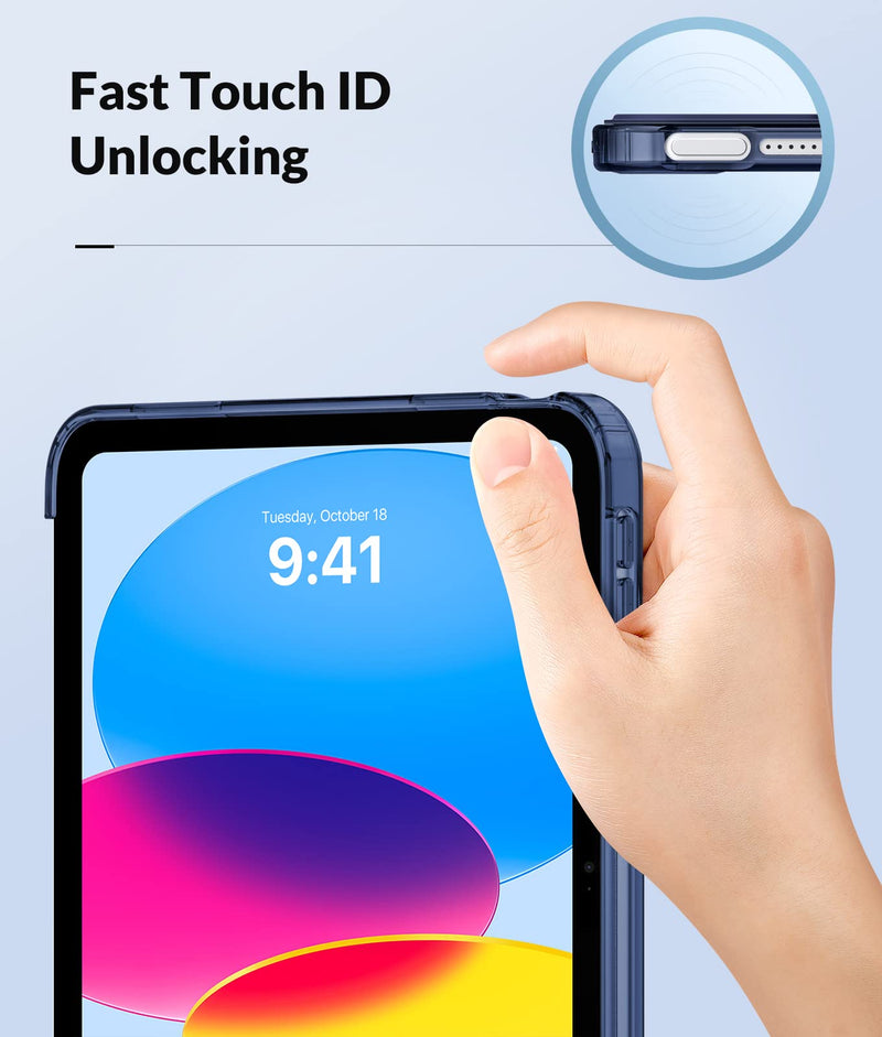 MoKo Case for New iPad 10th Generation Case 2022, iPad 10.9 Case with Soft TPU Translucent Frosted Back Cover, Slim Shell Stand Protective Case with Auto Wake/Sleep, Support Touch ID, Navy Blue