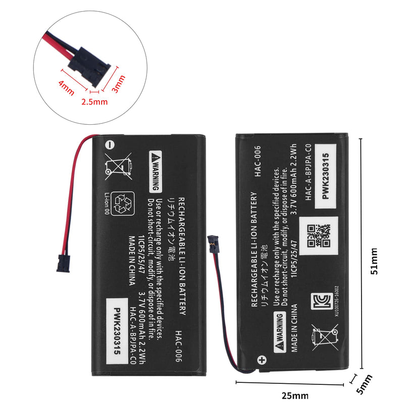 JUBOTY 2Packs 600mAh HAC-006 Battery for Nintendo Switch Controller, Li-ion 0 Cycle Internal New Upgrade High Capacity Battery Replacement Left Right Joy-Con HAC-015, HAC-016 with Repair Tool Kits