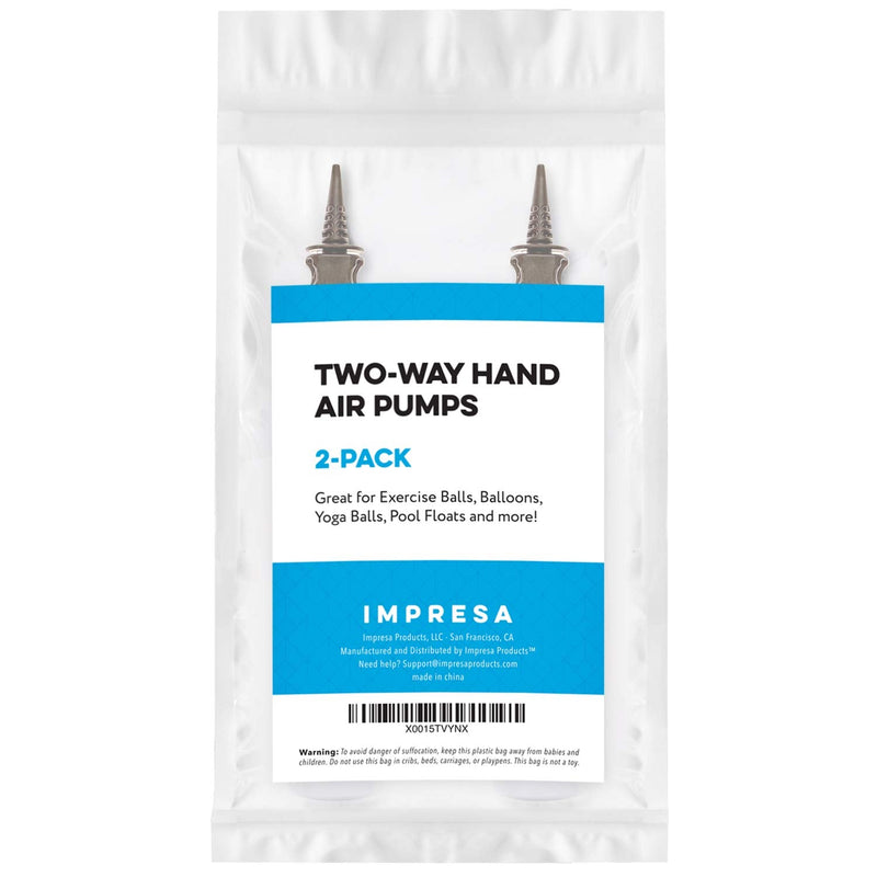 (2) Two-Way Hand Air Pumps for Exercise Balls, Balloons, Yoga Balls, Pool Floats, Balloon Pumps- Inflate 2X as Fast!