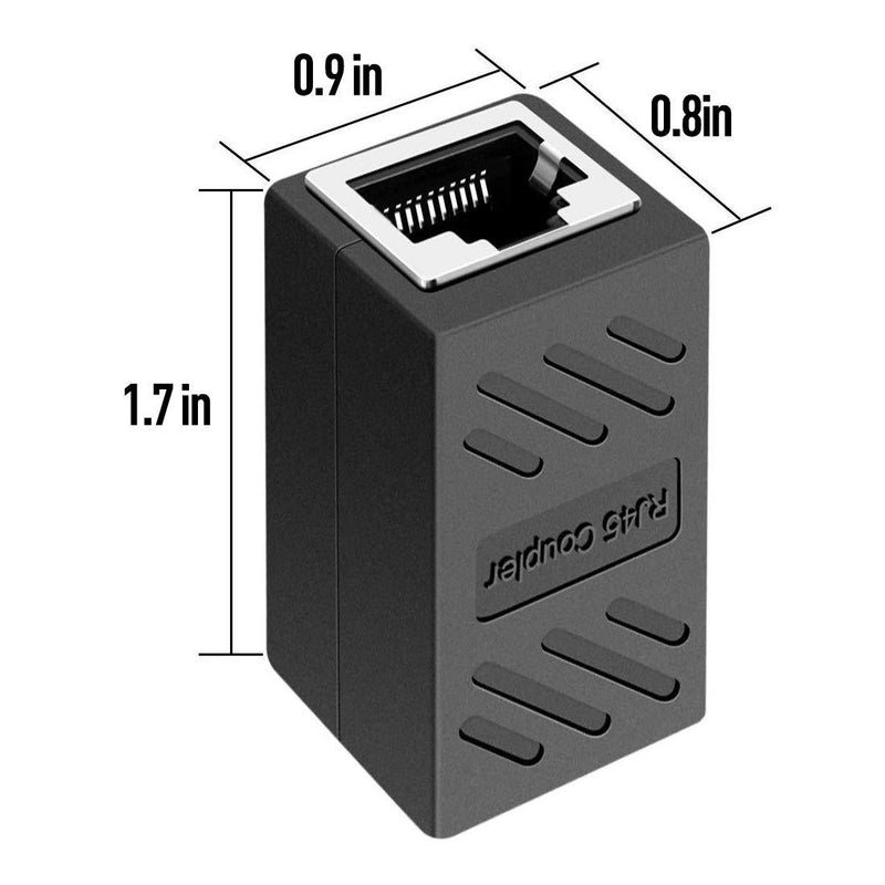 RJ45 Coupler, PLUSPOE 2 Pack Ethernet Cable Extender Inline LAN Connector Plugs for Cat5 Cat5e Cat6e Cat7 Cable, Female to Female (Black) RJ45 Coupler 2Pack Black