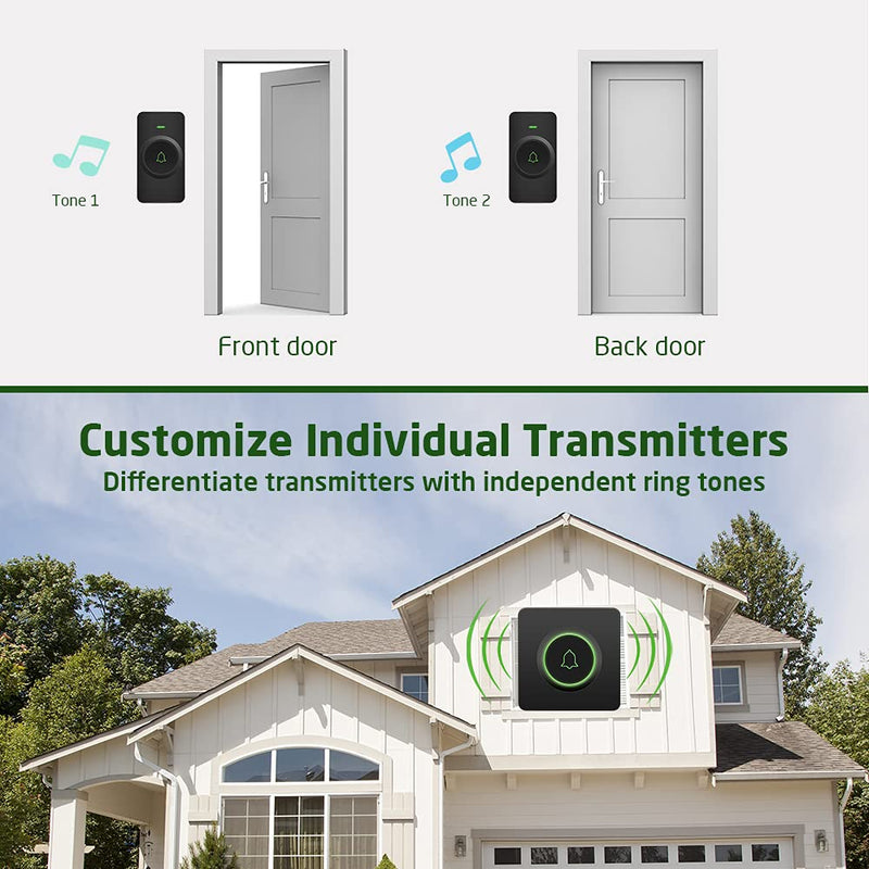 AVANTEK Wireless Doorbell over 1300 Feet Wireless Range, Waterproof Door Bell Kit with 2 Buttons, 56 Melodies & 5 Volume Levels