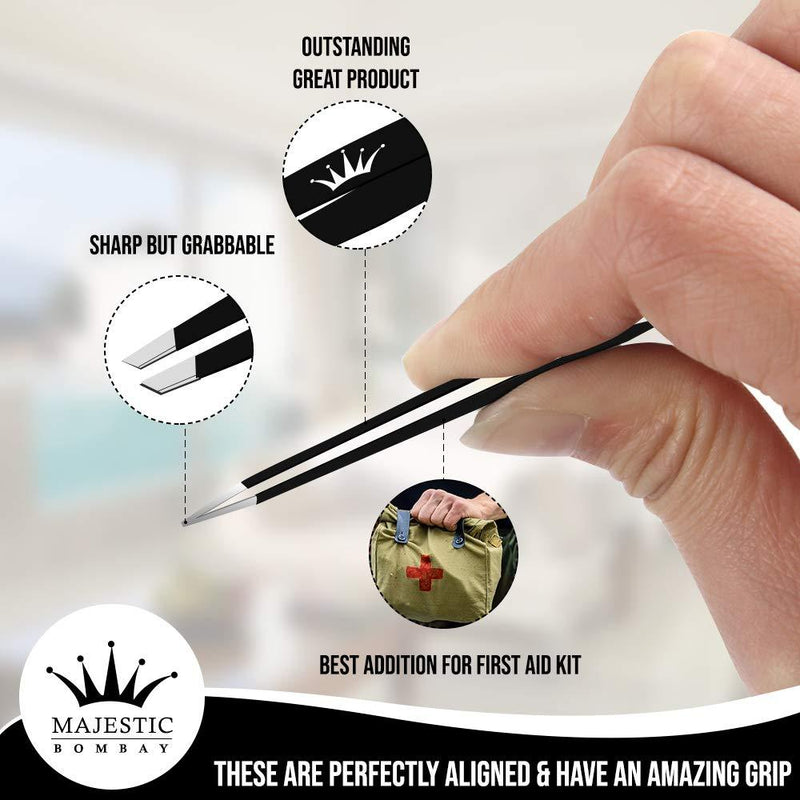 Professional Stainless Steel Slant Tip Tweezer For Men & Women - The Best Precision Eyebrow Tweezers Pluckers For Shaping Eyebrows & Hair Removal -Slanted Twizzers/Plucker- Brow Plucking black
