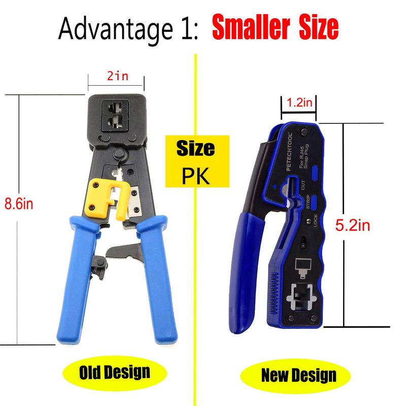 RJ45 Crimp Tool Pass Through Crimper Cutter for Cat6a Cat6 Cat5 Cat5e 8P8C Modular Connector Ethernet All-in-one Wire Tool