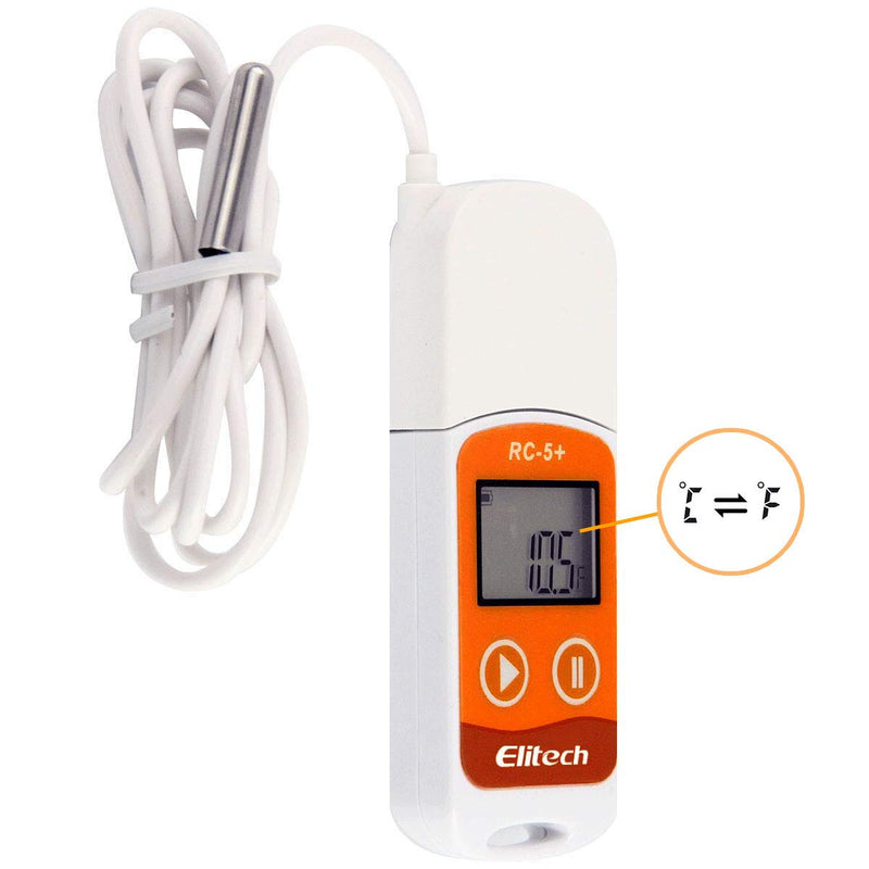Elitech RC-5+ TE PDF USB Temperature Data Logger Reusable Recorder 32000 Points High Accuracy with Calibration Certificate Temperature Logger (External Probe) 1