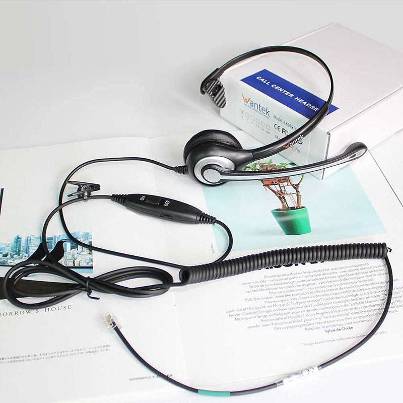 Wantek Corded Telephone Headset Mono w/Noise Canceling Mic Compatible with ShoreTel Plantronics Polycom Zultys Toshiba NEC Aspire Dterm Nortel Norstar Meridian Packet8 Landline Deskphones(F600S2) Monaural F600S2