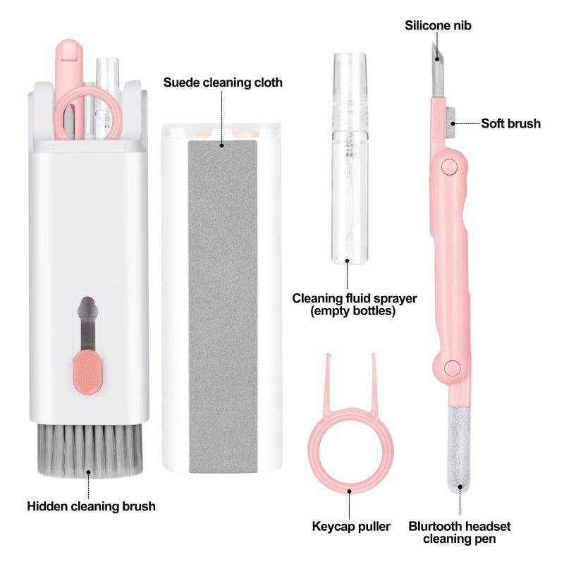 7-in-1 Electronic Cleaner Kit,Keyboard Cleaner,Laptop Cleaner Kit for Monitor, Cell Phone, Bluetooth,Headset, Lego, Airpods, Laptop Camera Lens (Pink) PINK