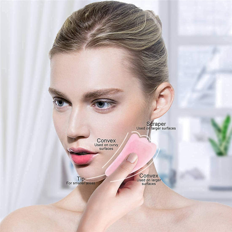 Deciniee Jade Roller and Gua Sha Set - Anti Aging Rose Quartz Face Roller Massager & Guasha Tool for Face, Eye, Neck - Natural Beauty Skin Care Tools Body Muscle Relaxing Relieve Wrinkles Pink