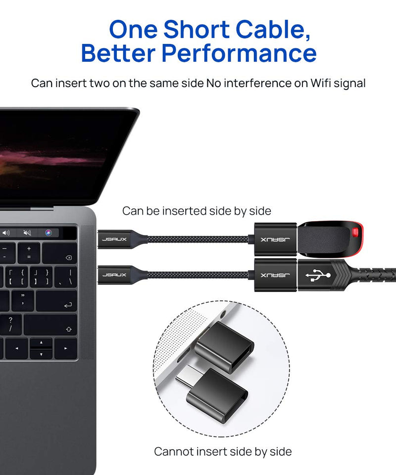 USB C to USB Adapter [2 Pack], JSAUX USB Type C Male to USB 3.0 Female OTG Cable Thunderbolt3 to USB Adapter Compatible with MacBook Pro/Air 2019 2018 2017, Galaxy S20 S20+ Ultra Note 10 S9 S8-Black 2 Pack Black