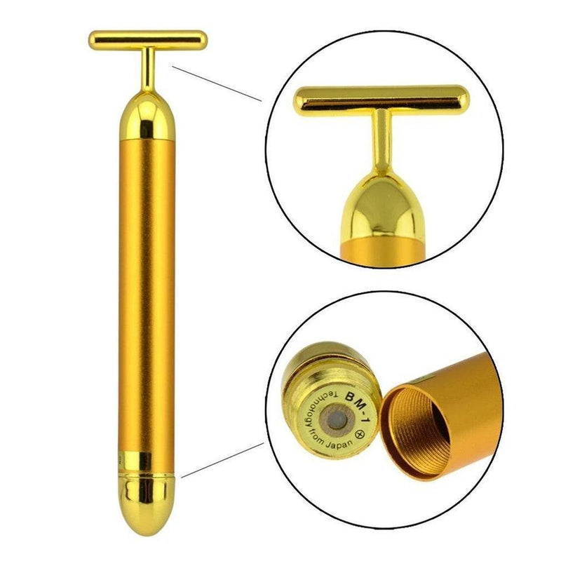 Beauty Bar 24k Golden Pulse Energy Facial Massager, T Shape Electric Face Massager for Pull Tight Firming Lift Daily Skin Care