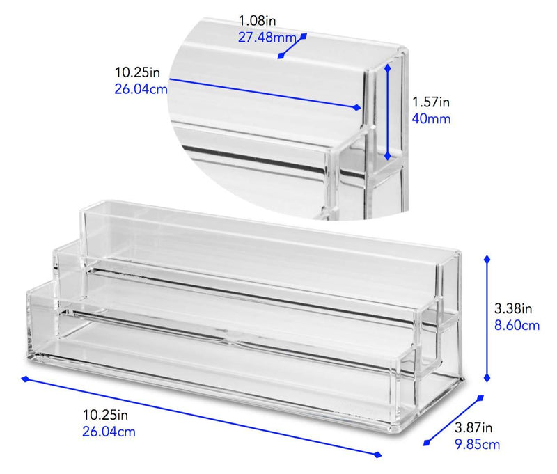 byAlegory Tiered Acrylic Eyelash Makeup Organizer | 3 Tiers (CLEAR) 10.25x3.87x3.38 Inch (Pack of 1) Clear
