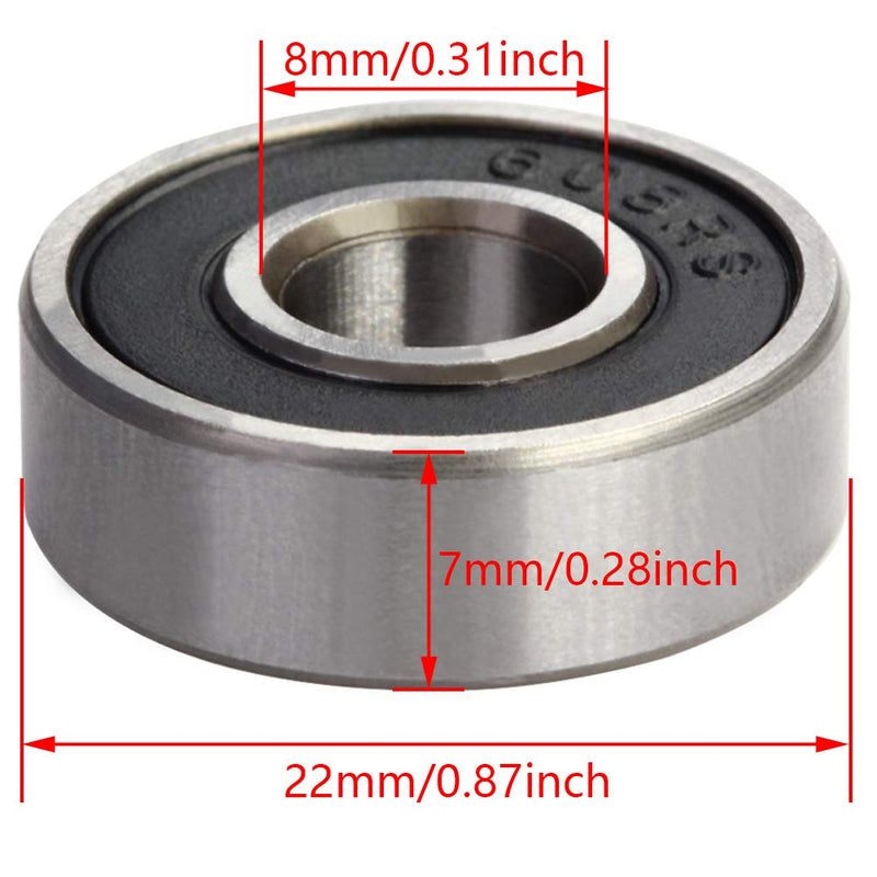 Othmro 8Pcs 608-2RS Deep Groove Ball Bearings, Double Rubber Sealed Bearings, High Carbon Steel Roller Guide Bearings 0.31x0.87x0.28inch for Scooters Skateboards Ship Rudder Shafts Dental Equipment 8*22*7mm