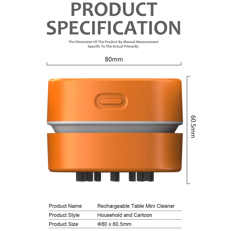 ODISTAR Desktop Vacuum cleaner,Mini table dust sweeper Energy Saving,High endurance up to 400 mins,Cordless&360º Rotatable Design for Cleaning Hairs,Crumbs,Computer Keyboard of gifts for kids (orange) Orange