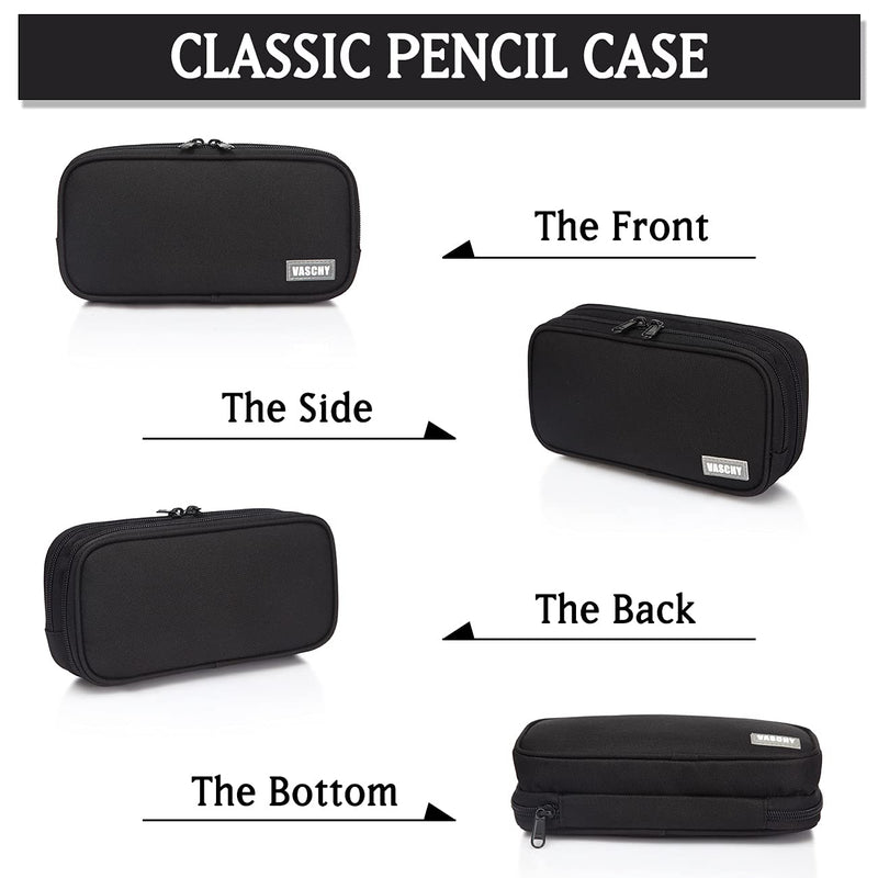 Pencil Case for adults,Vaschy Pen Organizer Pouch with Double Zippers Multi Compartments School Supplies for College Students Black