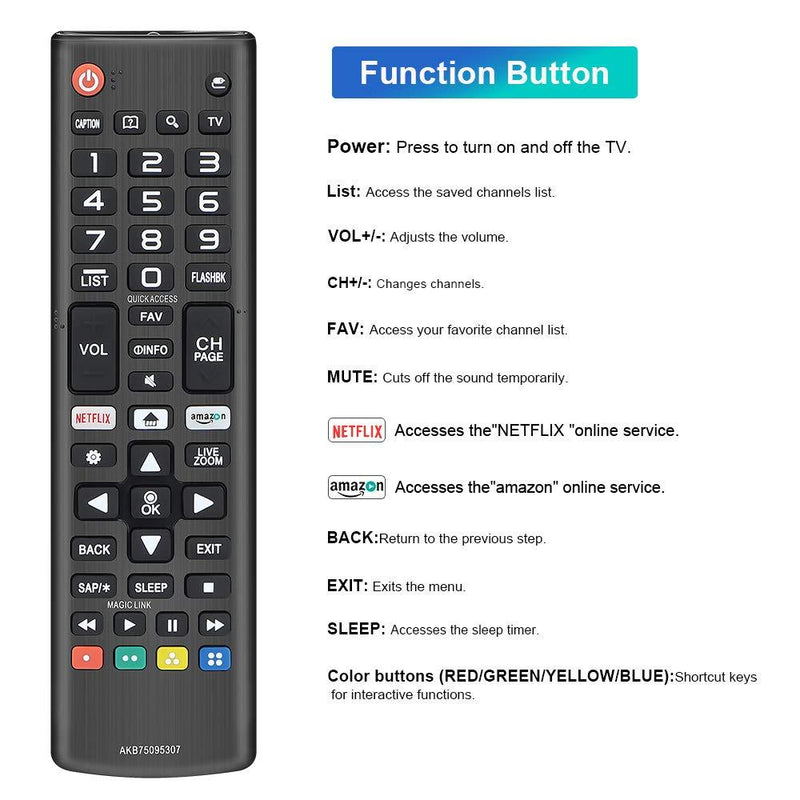 Gvirtue AKB75095307 Universal Remote Control Compatible for All LG TV Remote All LG LED OLED LCD UHD HDTV Plasma Magic Webos 3D 4K UHD HDR NanoCell Smart TV Models