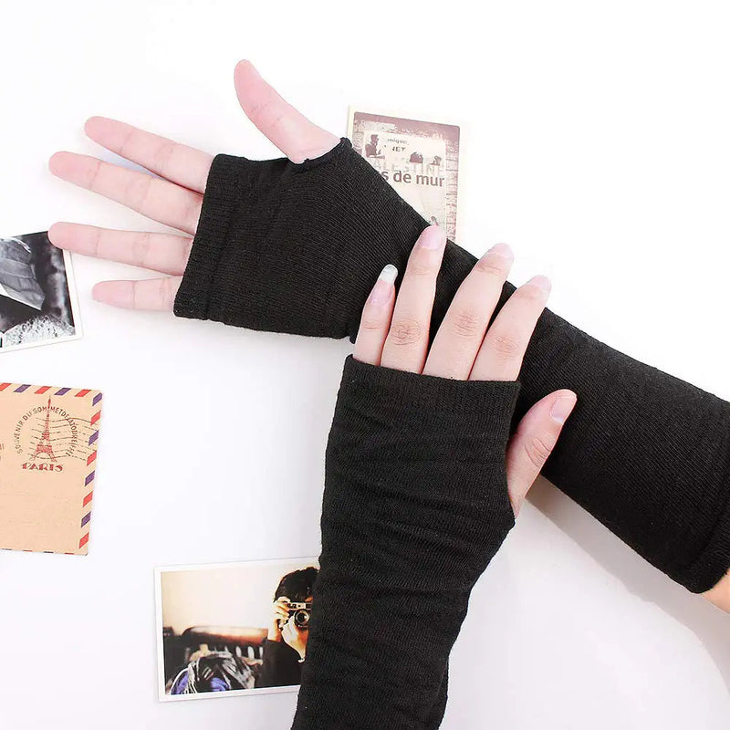 unisex Long Fingerless Gloves for Women Arm Warmers Knit Thumbhole Stretchy Gloves 3pairs（black/Darkgray/Black-gray）