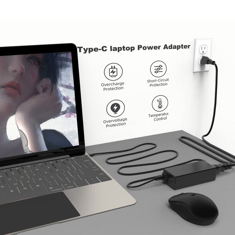45W USB C Universal Laptop Charger Replacement for Lenovo Chromebook 100e 300e 500e C330 Thinkpad X1 T480s T580 Yoga 720, HP Acer Sumsang Asus Chromebook Series,Dell xps 13 Series,Power Cord Supply.