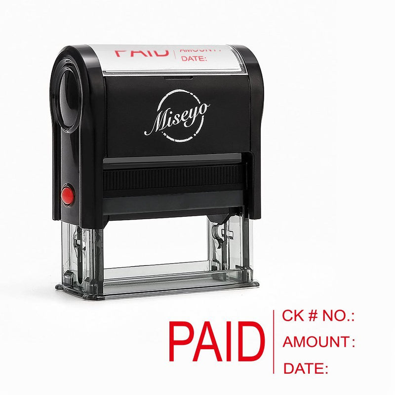 Miseyo Paid Stamp Self Inking with Date, Check Number, Amount - Red Ink PAID - A