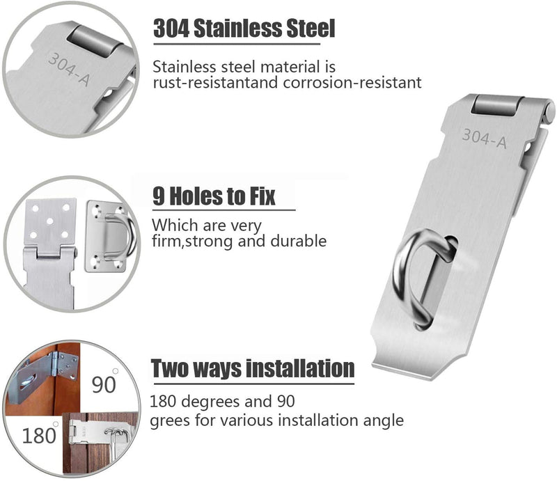 Padlock Hasp POCADOM 4 Inch Door Clasp Hasp Lock Latch, Stainless Steel Door Bolt Latches for Furniture, Cabinet, Drawer, Cupboard and Closet 1 pcs