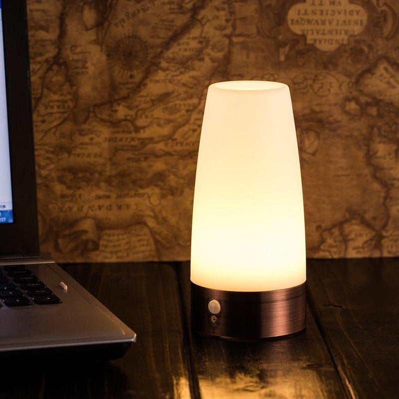ZEEFO Retro LED Night Light Wireless PIR Motion Sensor, Activated Step Lighting Lamps, Indoor/Outdoor Battery-Operated Sensitive Portable Moving Table Lamp for Kids Room, Hallway Yellow