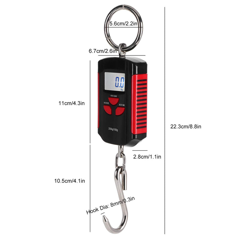Electronic Scale with Hook, 200kg Portable Digital LCD Display with Backlight kg/lb/jin Crane Scale, Durable Multi-Purpose Electronic Scale for Fish Hunting (Red Frame)