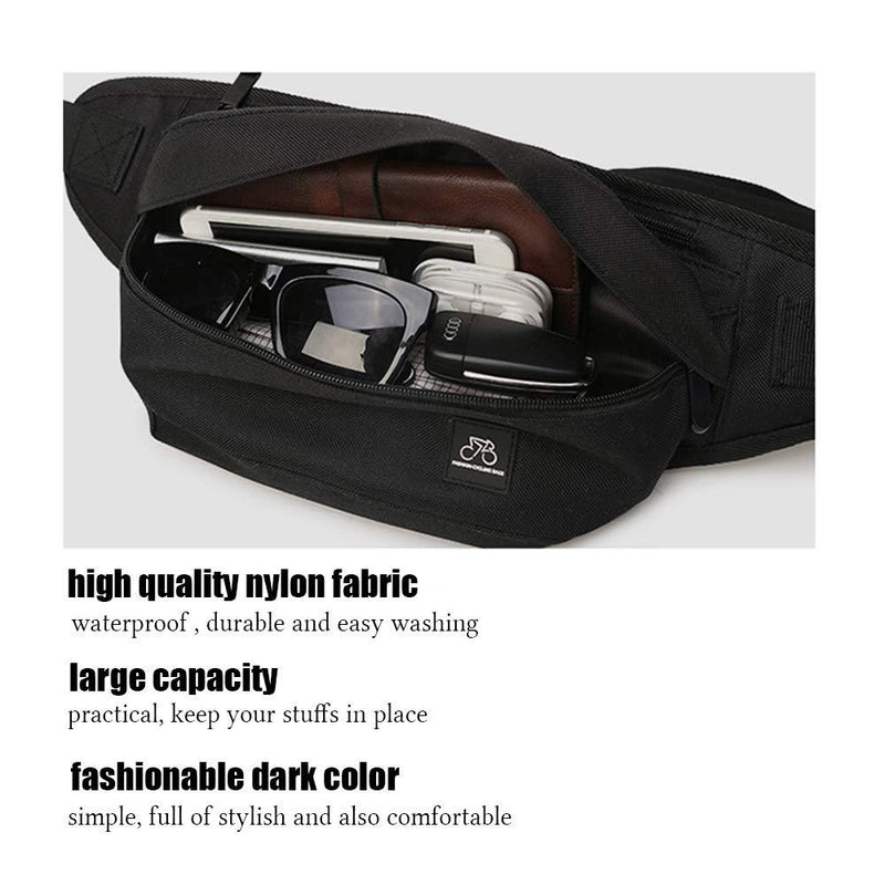 Fanny Packs for Women & Men Unisex Waist Bag Pack with Headphone Jack and Zipper Adjustable Strap Black Fanny Pack for Outdoors & Gym (fanny pack)